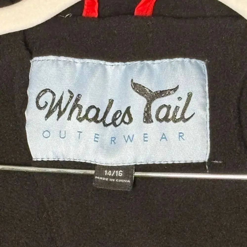 Whales Tail Red Black Hooded Puffer Jacket Coat Youth 14/16 Fleece Lined Warm